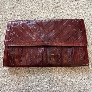 Vintage Eel Skin? Burgundy Clutch Sunco Korea Formal Exotic Prom Wedding Soft